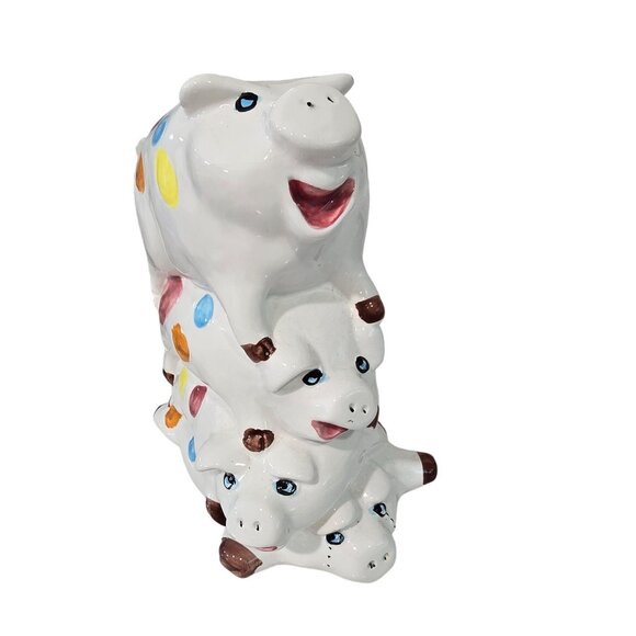 Stacked Polka Dot Piggy Bank Figurine pile if pigs cute vintage - Picture 11 of 15